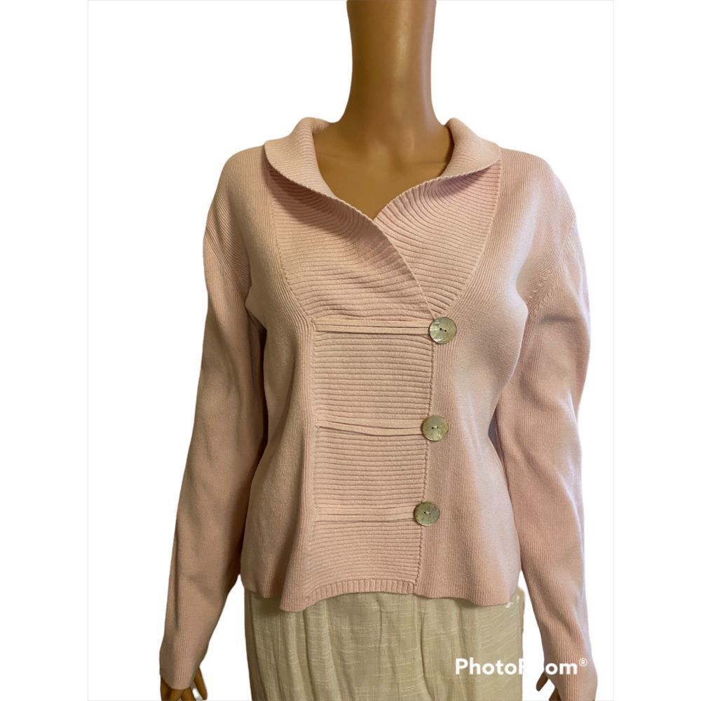 “Cato” vintage LIGHT PINK  Shawl Collar; Cardigan Sweater; XL; sophisticated